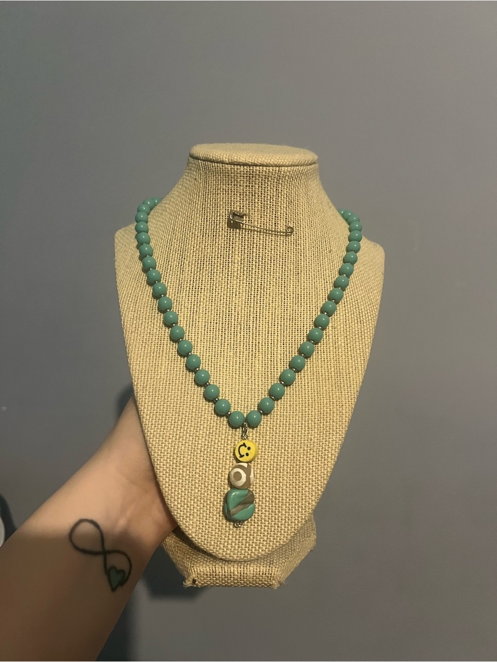 #100. Handmade Up Cycled Turquoise Beaded Pendant Necklace